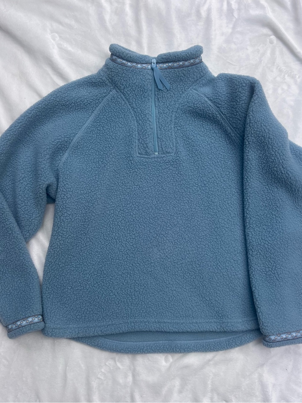 Vintage 90’s LL Bean Sherpa Fleece Pullover Floral Ribbon Trim Large Made in USA